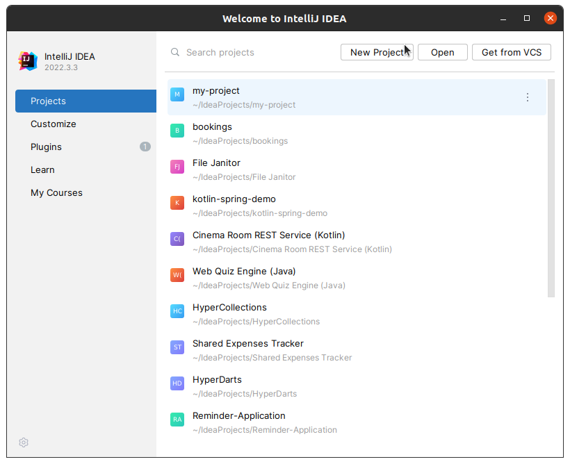 intellij idea welcome screen